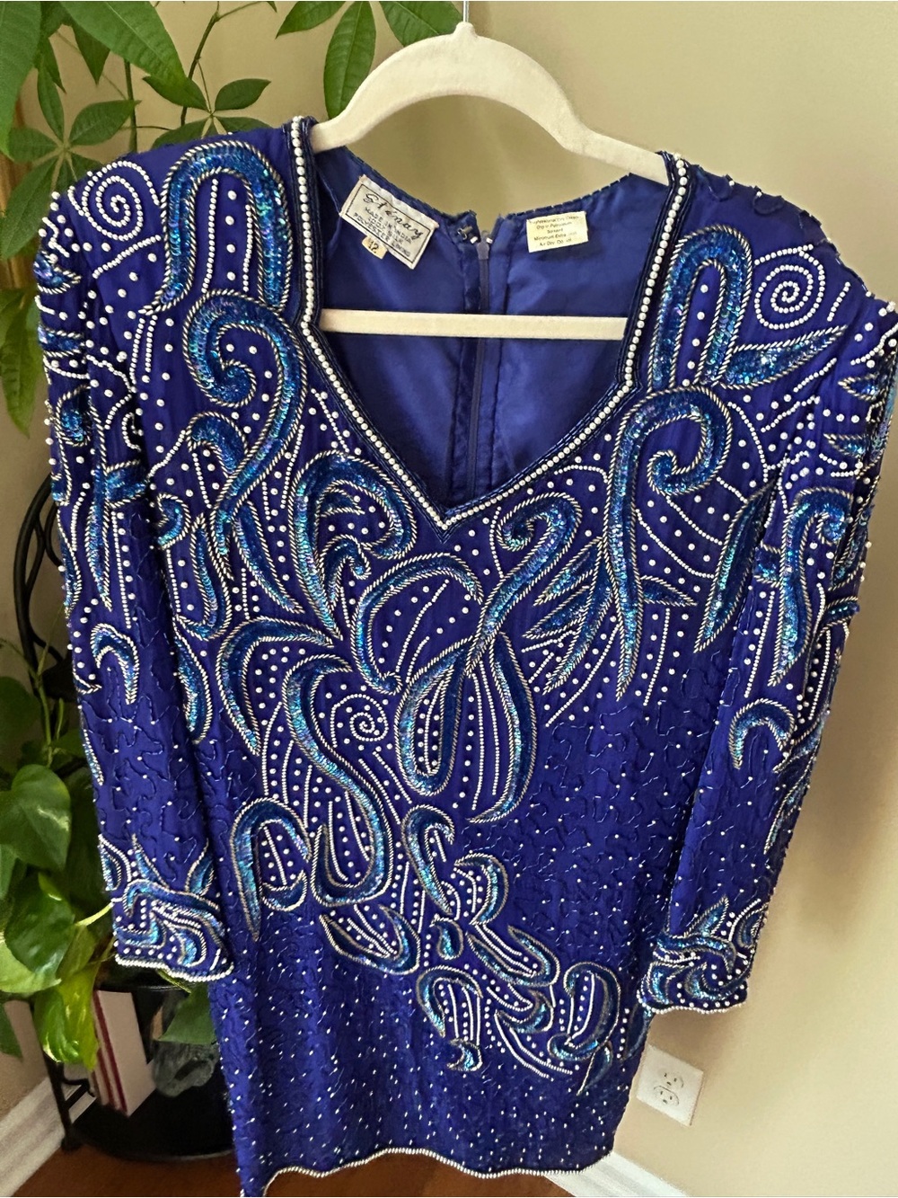 Stenay 100% Silk paisley beaded dress with sequins and faux pearls , size 12